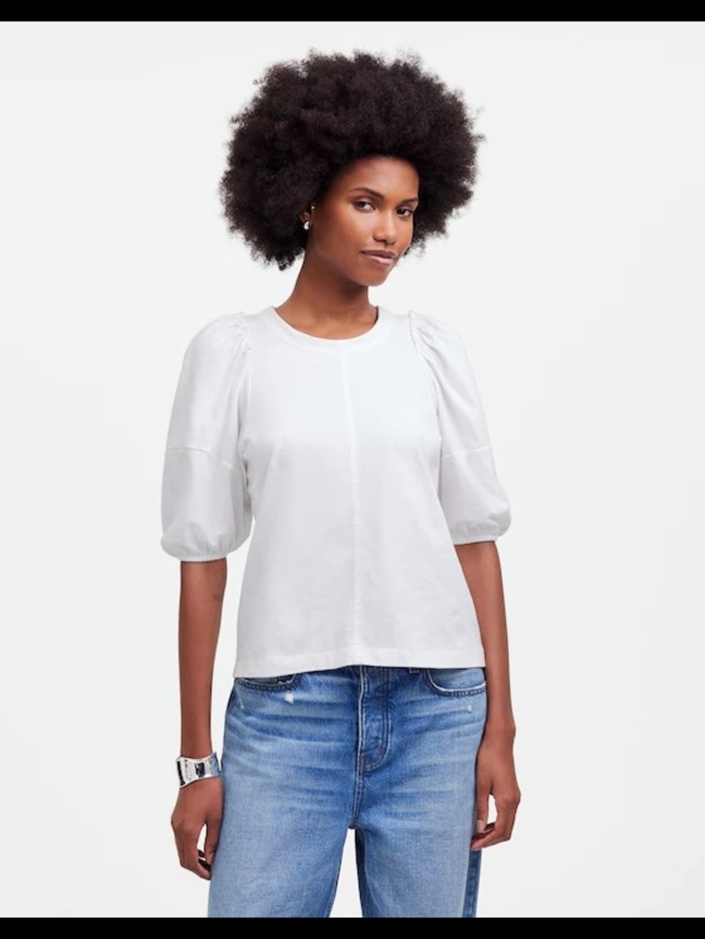 New! Madewell White Puff Sleeve Crewneck Tee
